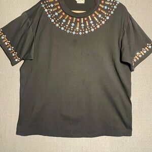 Vintage Claudia Dee Beaded Embellished Top Black Statement Tee